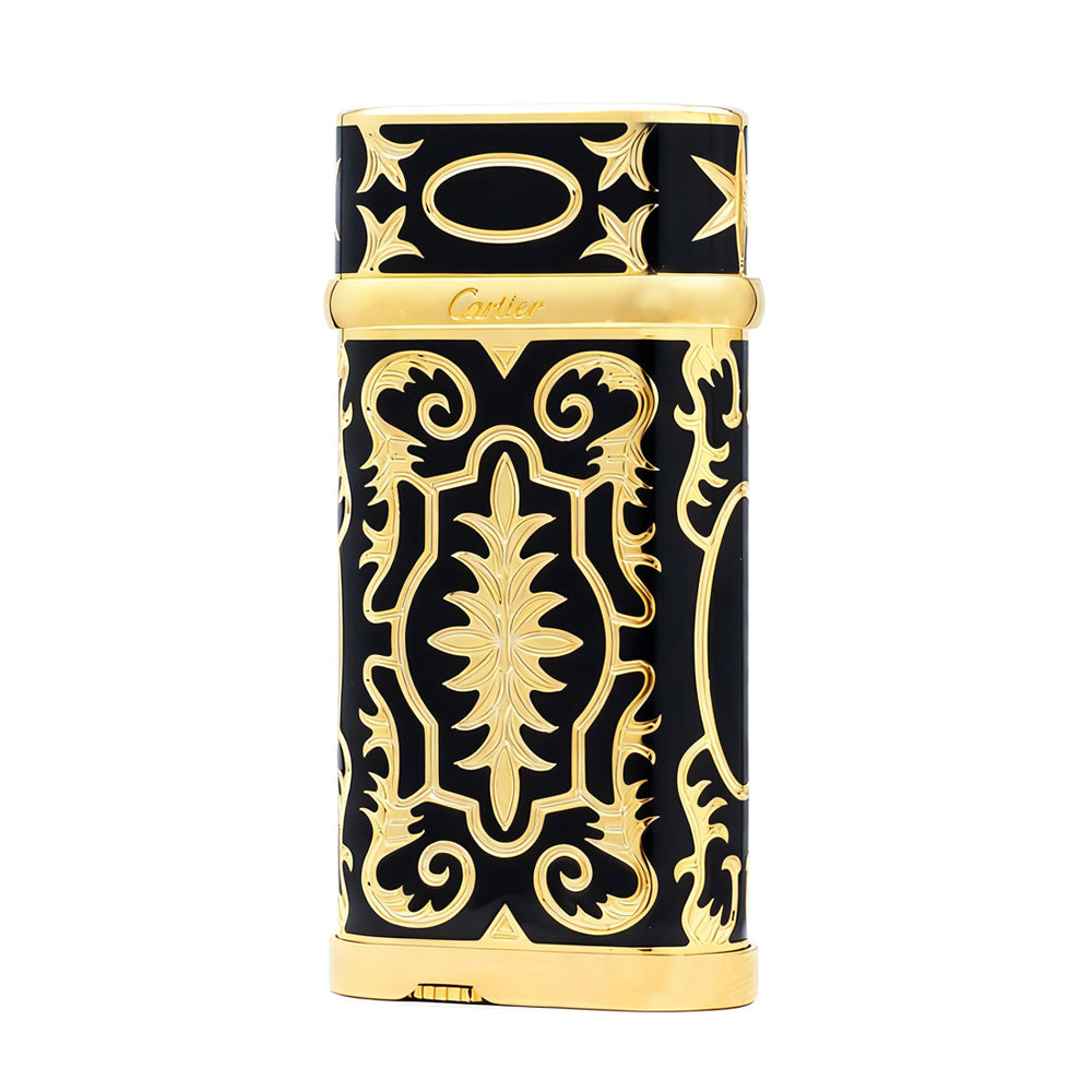 Cartier Black with Gold Engraved Pattern Luxury Lighter
