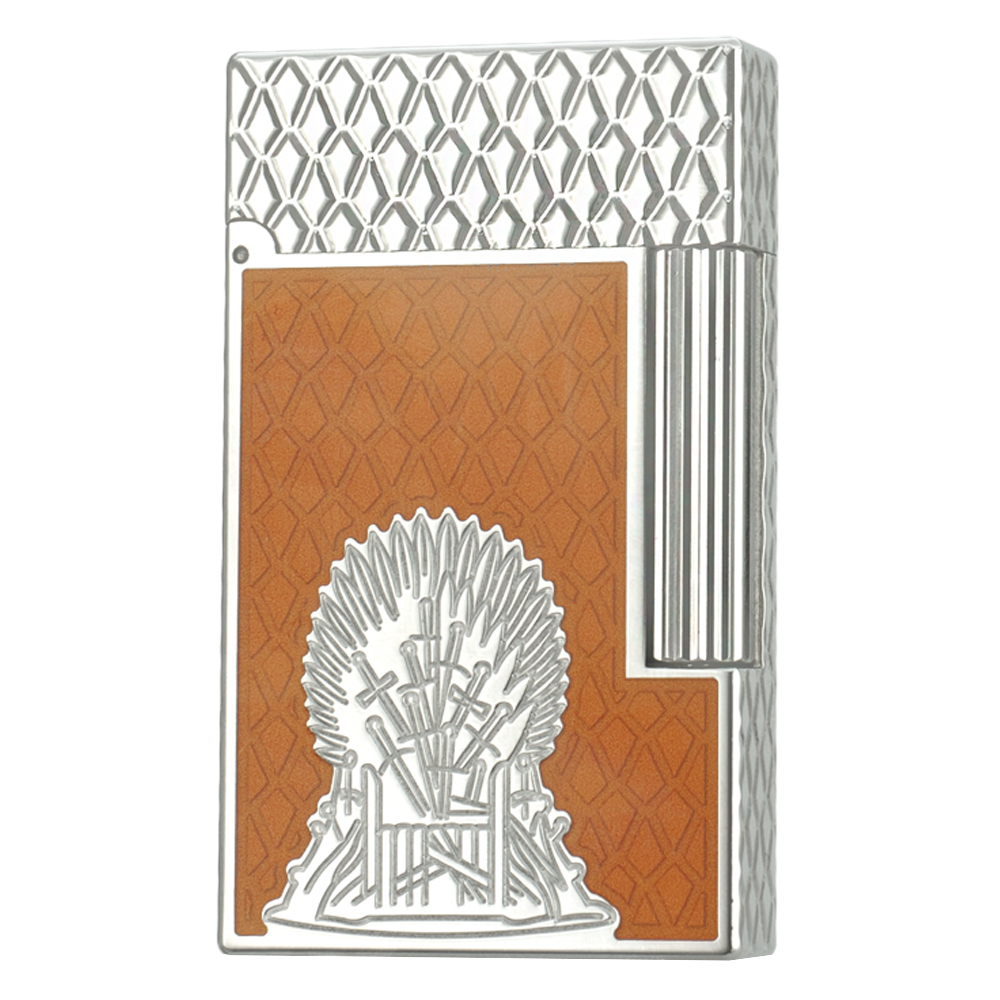 Double Flames S.T. Dupont Ligne 2 Game of Thrones Lighter – Fire Orange with Dragon Scale Design - Orange Silver - Back View