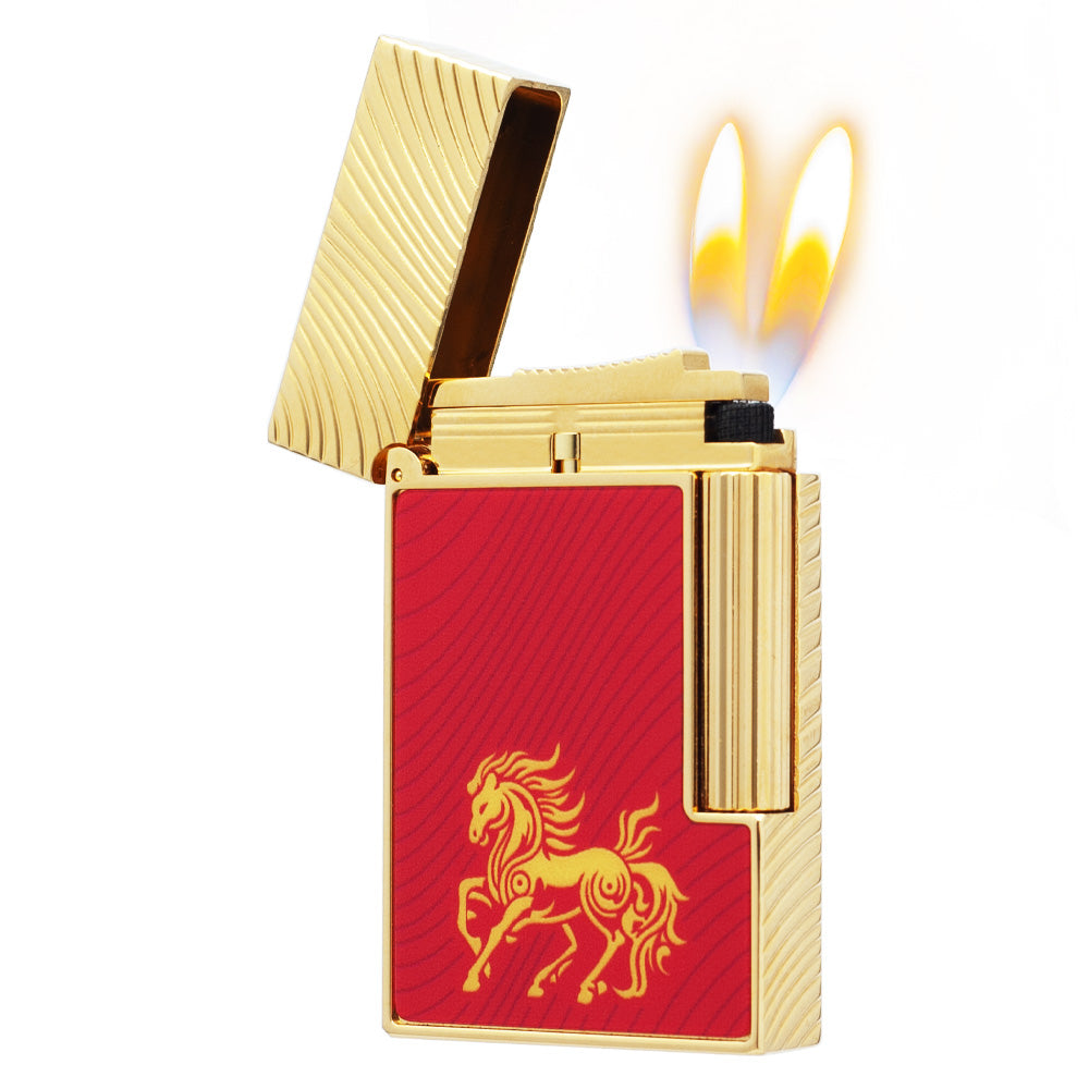 Double Flame S.T. Dupont Ligne 2 Horse mane guilloche Lighter - Detail View