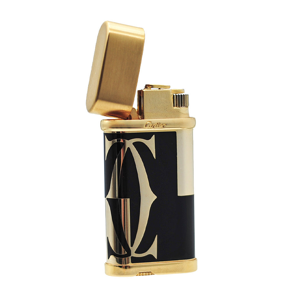 Cartier LOGOTYPE MOTIF Cigarette Lighter Black Lacquer Pink Gold - Detail View