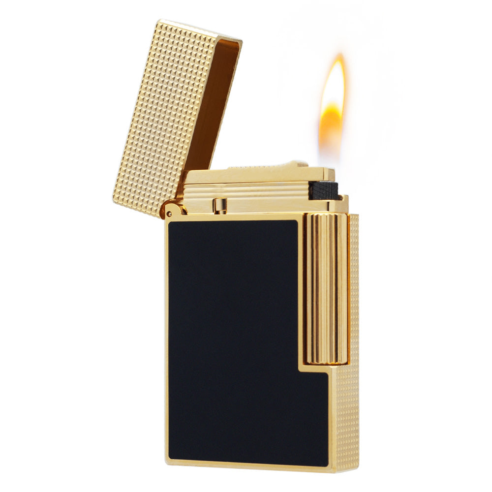 S.T. Dupont Ligne 2 Frosted lighter with Lattice Engraving Craftsmanship - Black Gold · Single Soft Flame - View 9