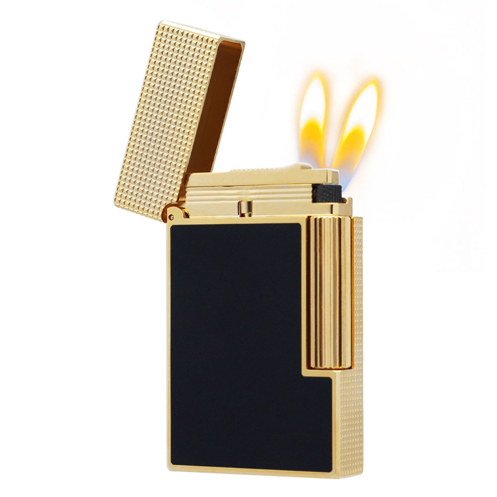 S.T. Dupont Ligne 2 Frosted lighter with Lattice Engraving Craftsmanship - Black Gold · Double Soft Flame - View 10