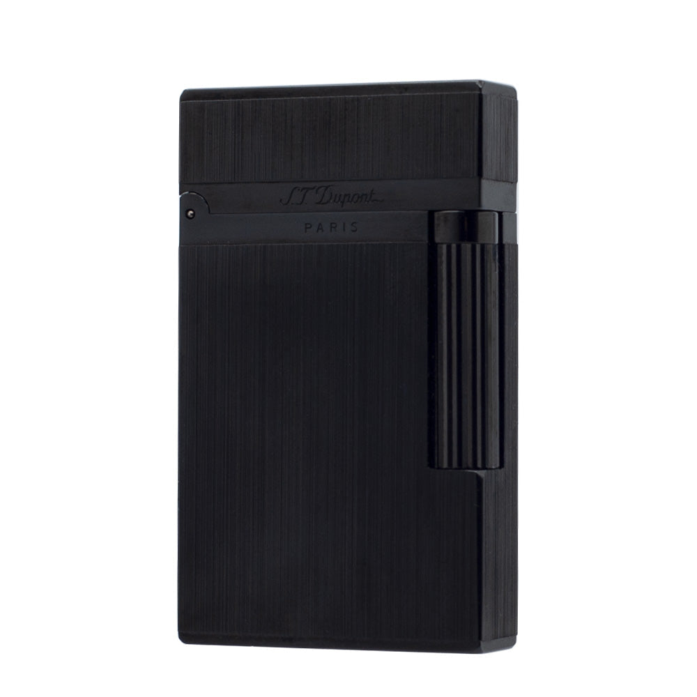 Brushed Metal ST Dupont Ligne 2 Lighter - Black - Front View