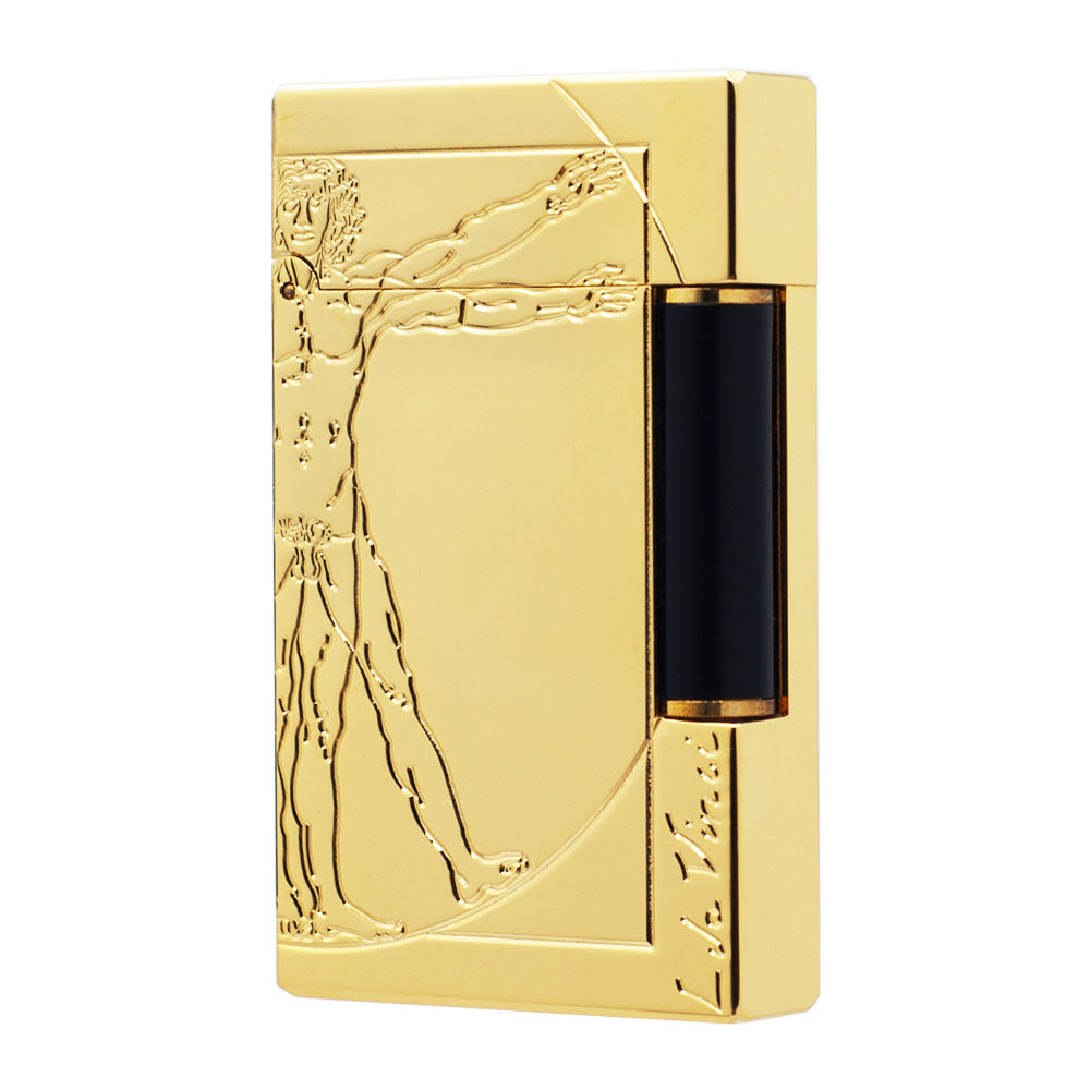 S.T. Dupont Lighter Uomo vitruviano Da Vinci Man Pattern - Gold - Front View