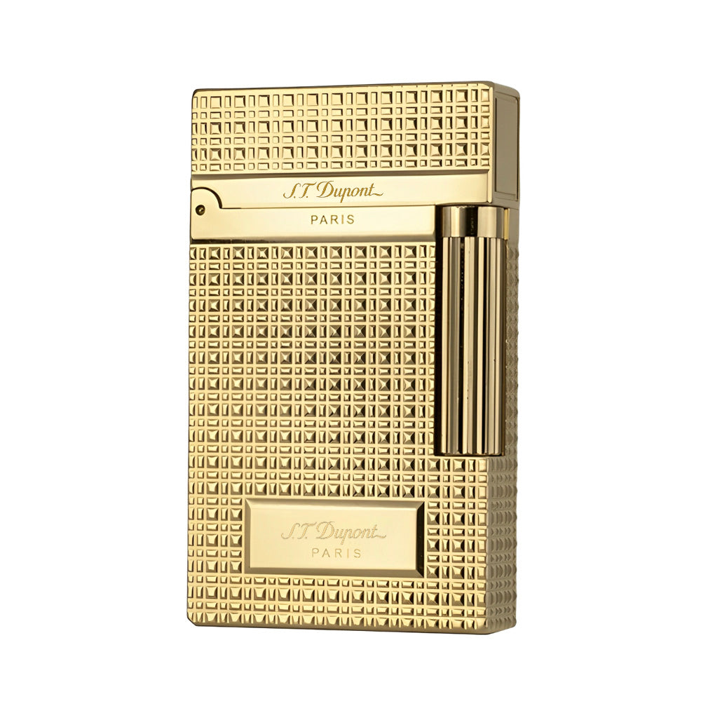 ST Dupont Cigarette Lighter Ping Lighters with Lattice Engraved - Gold - Front View