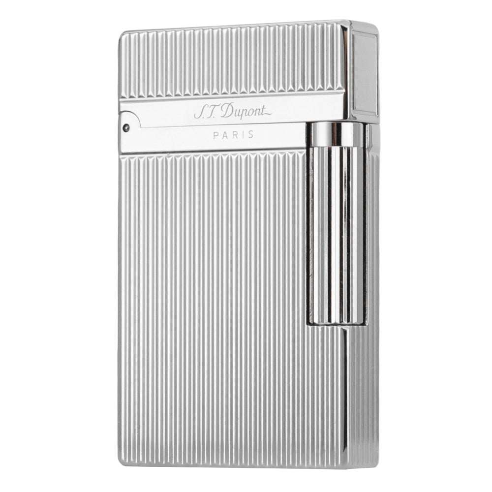 S.T. Dupont Classic Vertical Stripes Metal Lighter - Silver - Front View