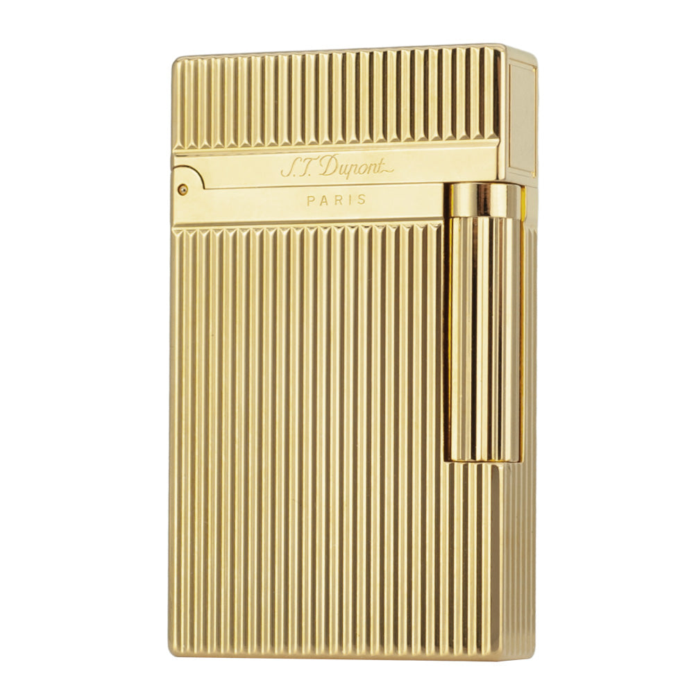 S.T. Dupont Classic Vertical Stripes Metal Lighter - Gold - Angle View