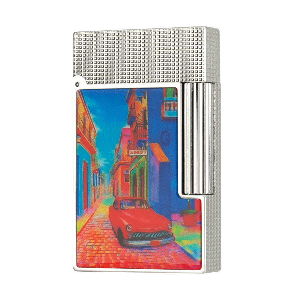 S.T. Dupont Havana Single-Flame Ligne 2 Lighter - Silver - Front View