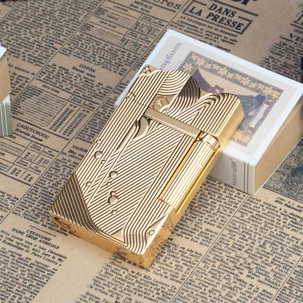 Sleeping Mermaid Dupont Engraving Cigarette Lighter #029 GOLD - Angle View