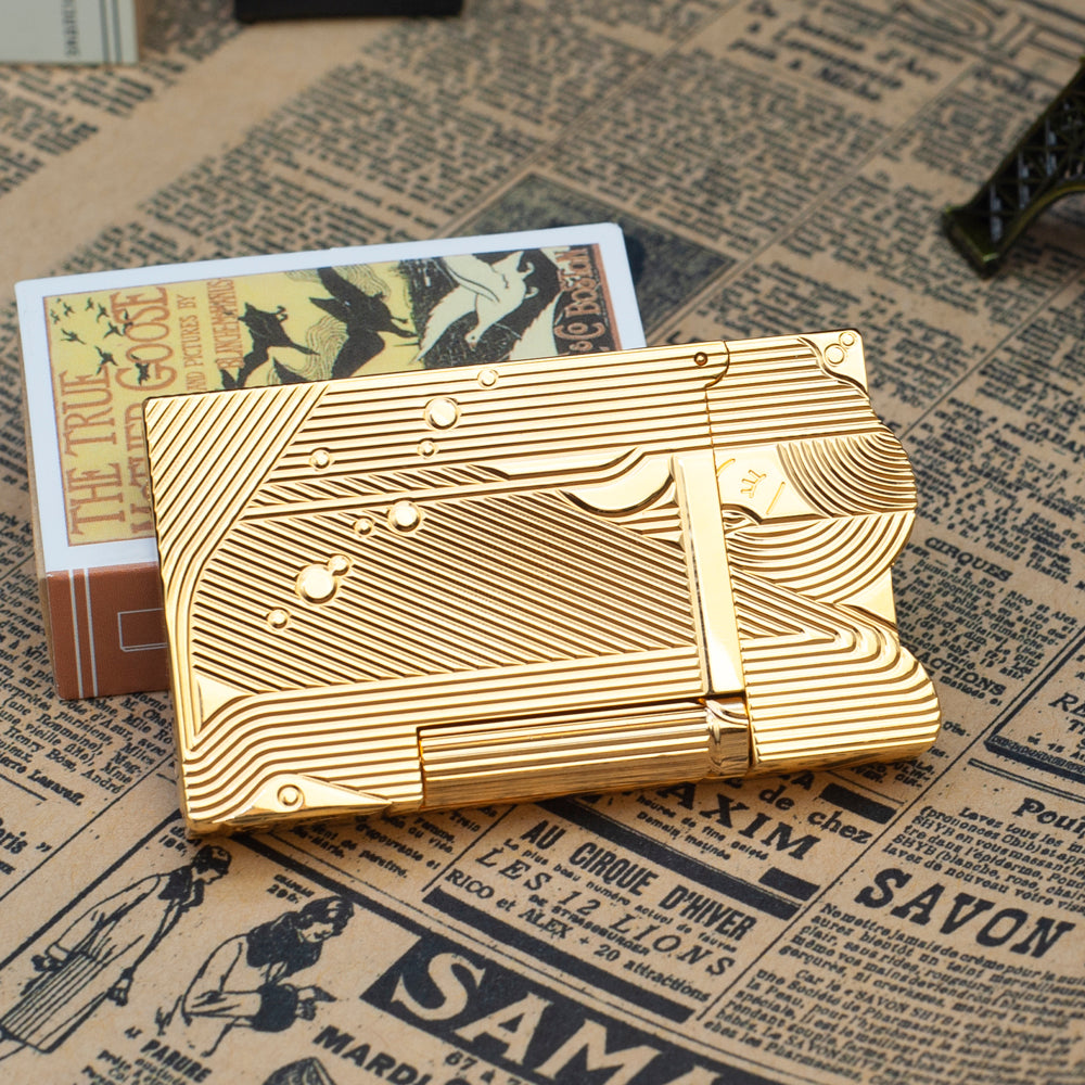 Sleeping Mermaid Dupont Engraving Cigarette Lighter #029 GOLD - Back View