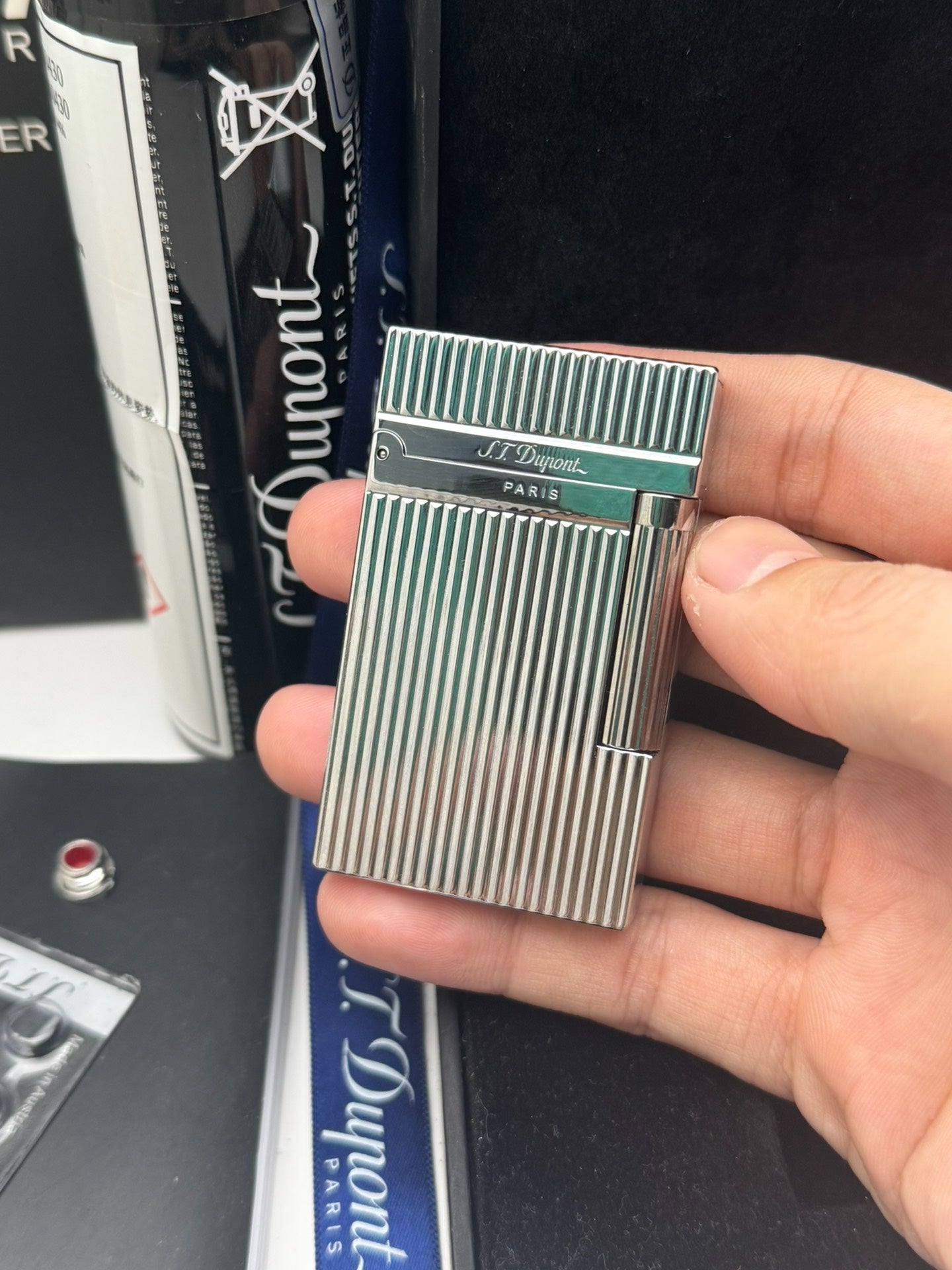 ST Dupont Ligne 2 Classic Silver Vertical Stripes Metal Lighter With Gift Box
