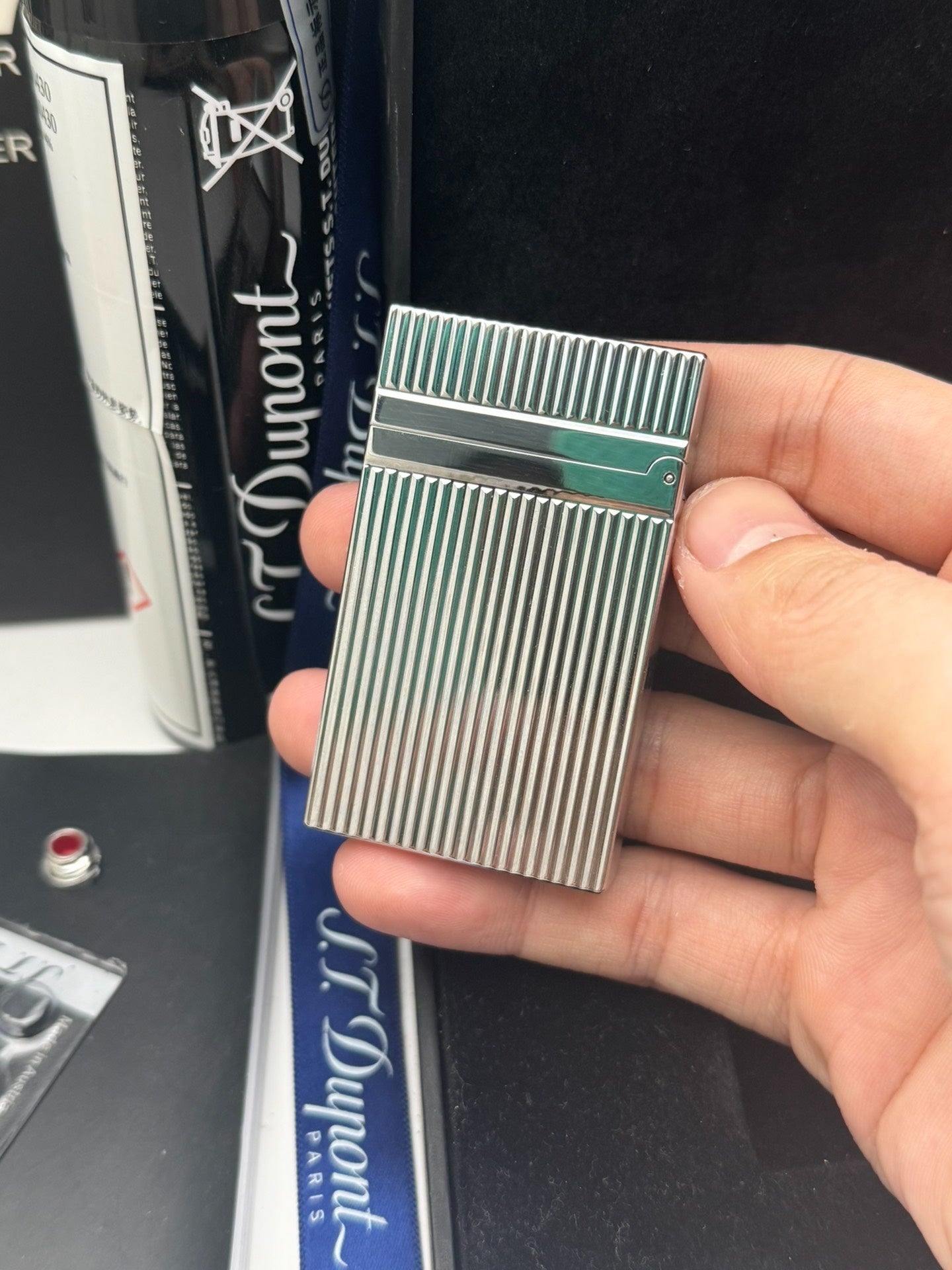 ST Dupont Ligne 2 Classic Silver Vertical Stripes Metal Lighter With Gift Box