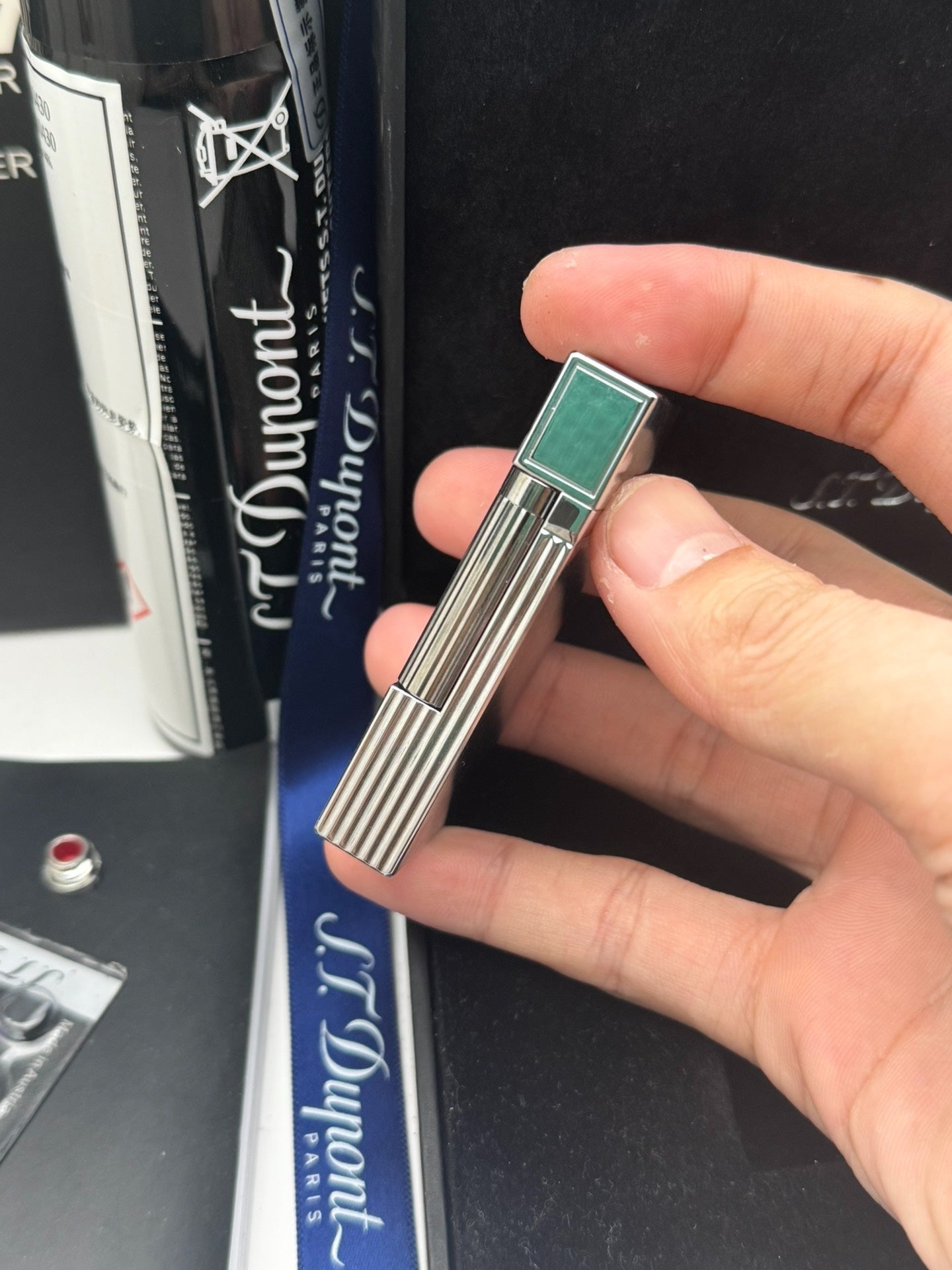 ST Dupont Ligne 2 Classic Silver Vertical Stripes Metal Lighter With Gift Box