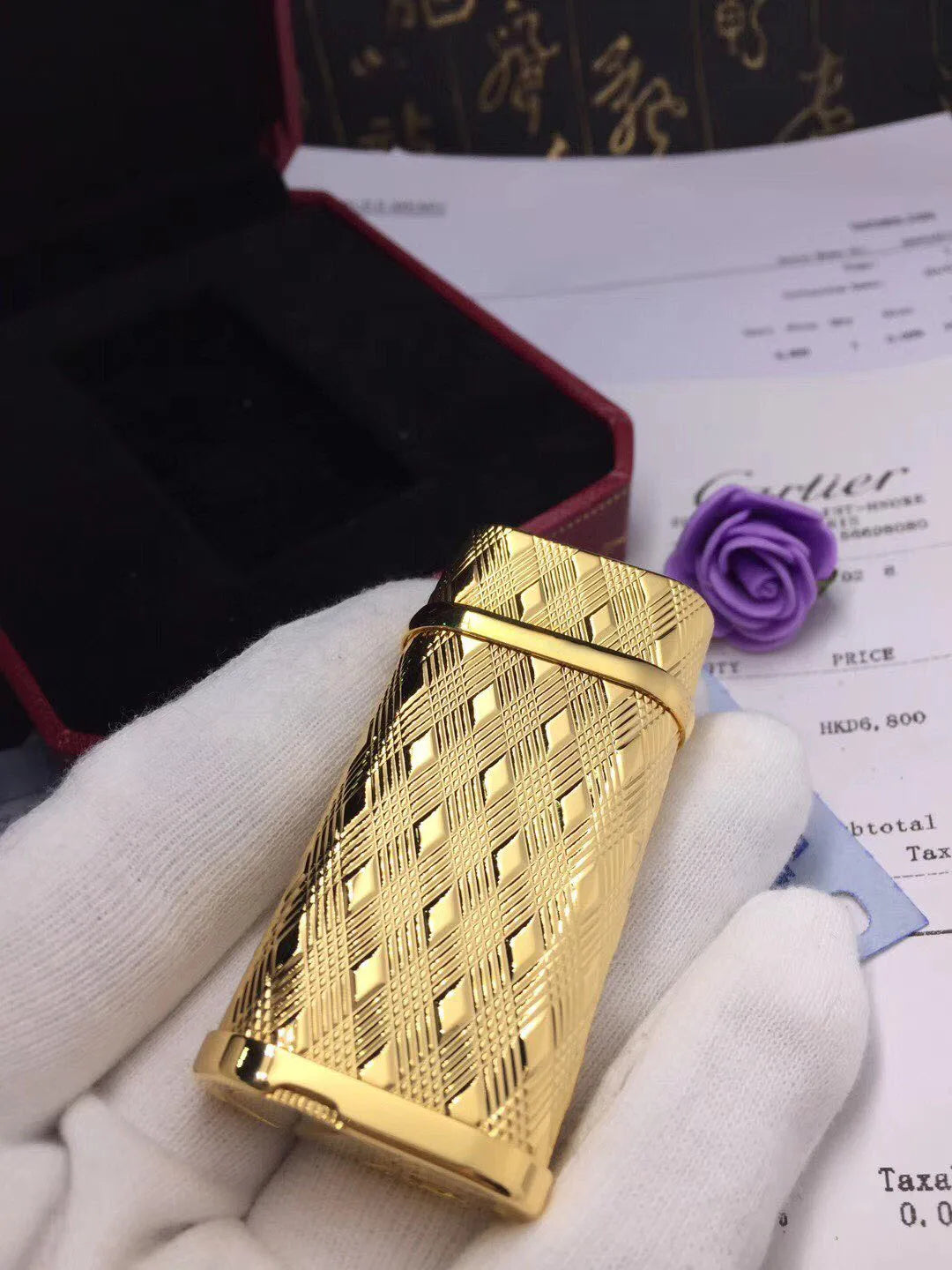 Cartier Lighter Golden Diamond Patterned - Angle View