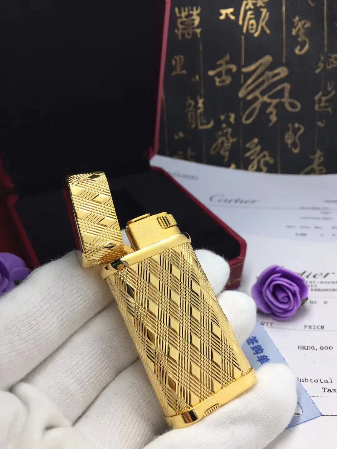 Cartier Lighter Golden Diamond Patterned - Gold - Detail View