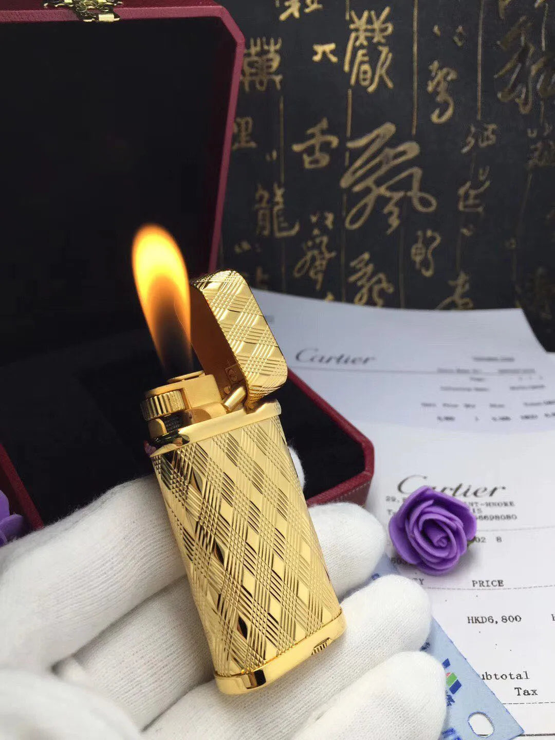 Cartier Lighter Golden Diamond Patterned - Close-up