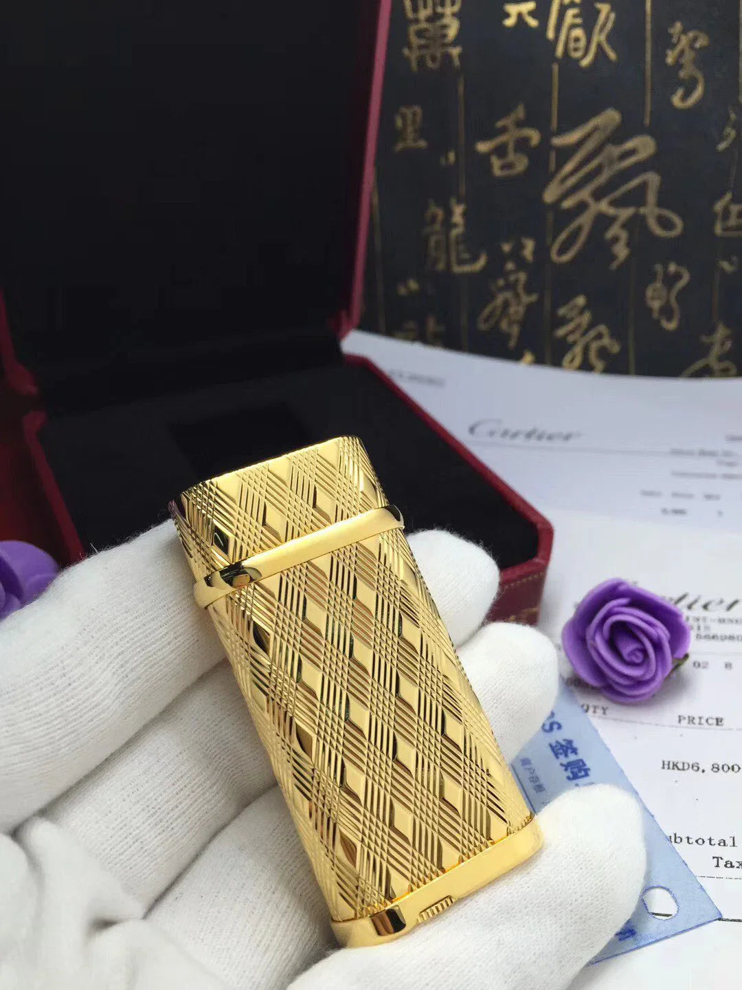 Cartier Lighter Golden Diamond Patterned - Side View