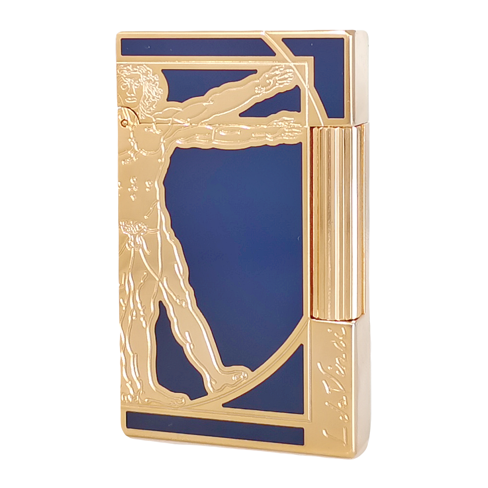 S.T. Dupont Lighter Uomo vitruviano Da Vinci Man Pattern - Blue with Gold - View 10