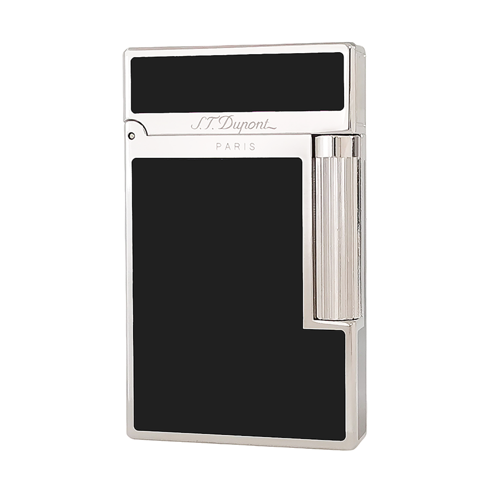 S.T. Dupont Ligne 2 Narrow Edge Memorial Vintage Lighter - Black with Silver - Back View