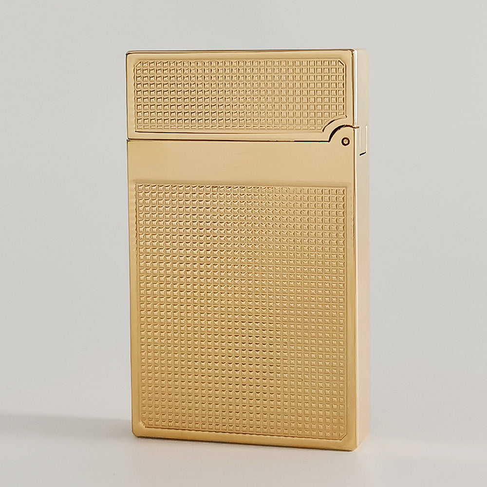 Double Flames Lattice Dupont Lighter Brass - Detail View
