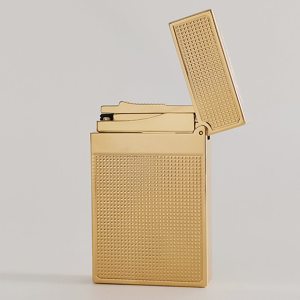 Double Flames Lattice Dupont Lighter Brass - Close-up