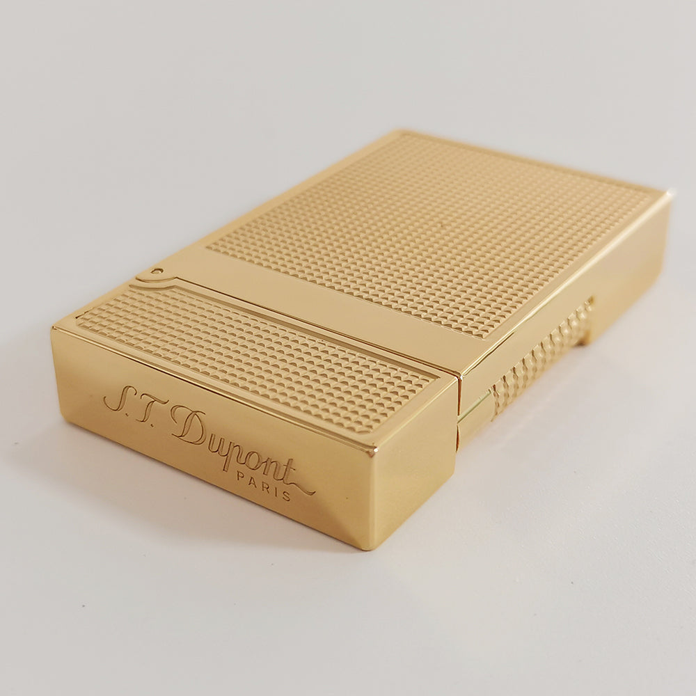 Double Flames Lattice Dupont Lighter Brass - Back View