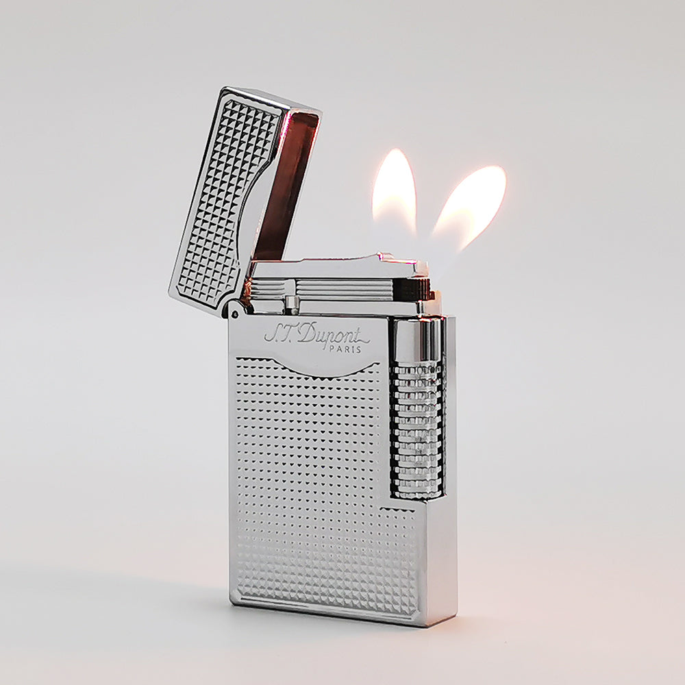 Double Flames Lattice Dupont Lighter Brass - Silver - View 12
