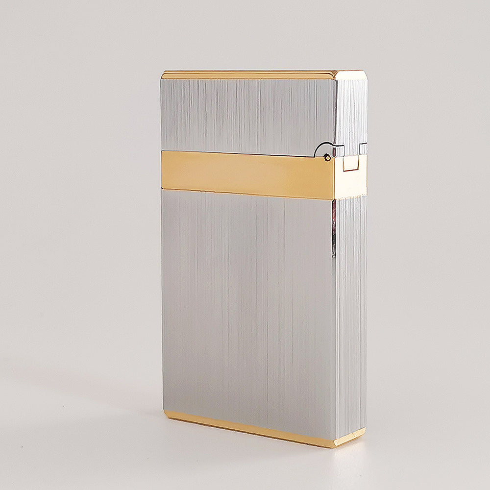 Double Flames Brushed Metal Dupont Gas Lighter - Side View