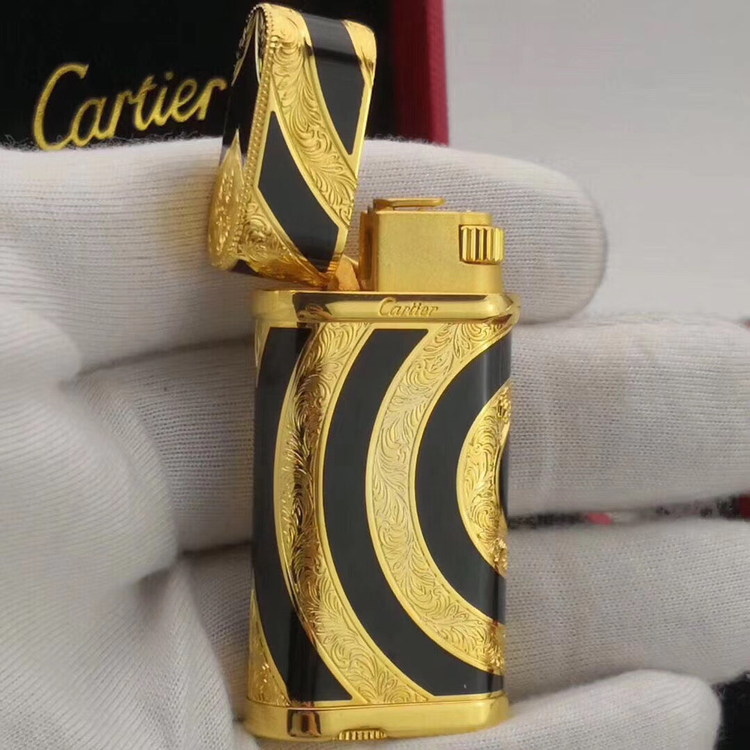 Cartier Royking Gas Lighter Gold Black Vintage - Black with Gold - Back View