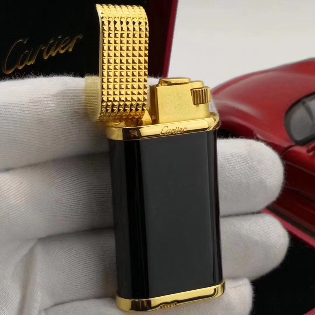 Cartier CLOUS DE PARIS DECOR Lighter Black Lacquer Silver Finish - Gold - Back View