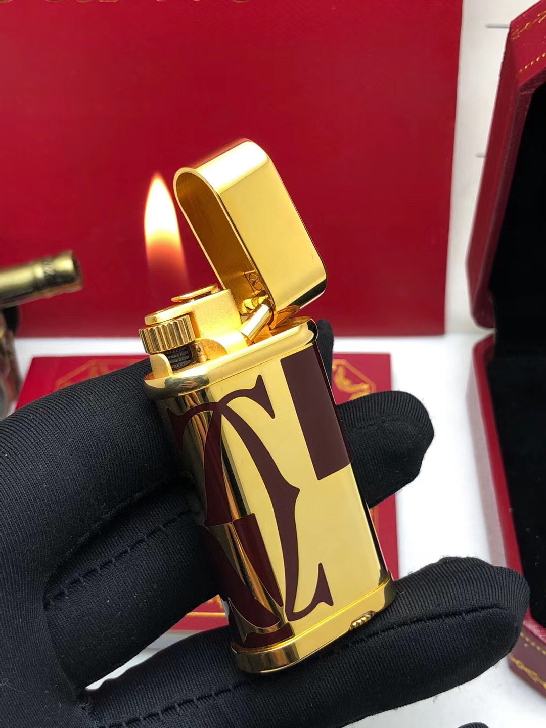 Cartier LOGOTYPE MOTIF Cigarette Lighter Black Lacquer Pink Gold - View 13