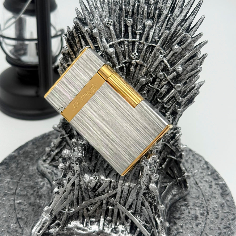 Double Flames Brushed Metal Dupont Gas Lighter - View 7