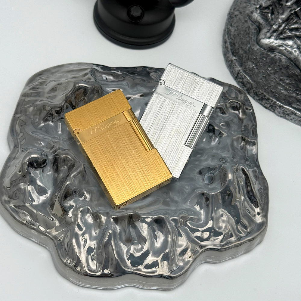 Double Flames Brushed Metal Dupont Gas Lighter - View 8