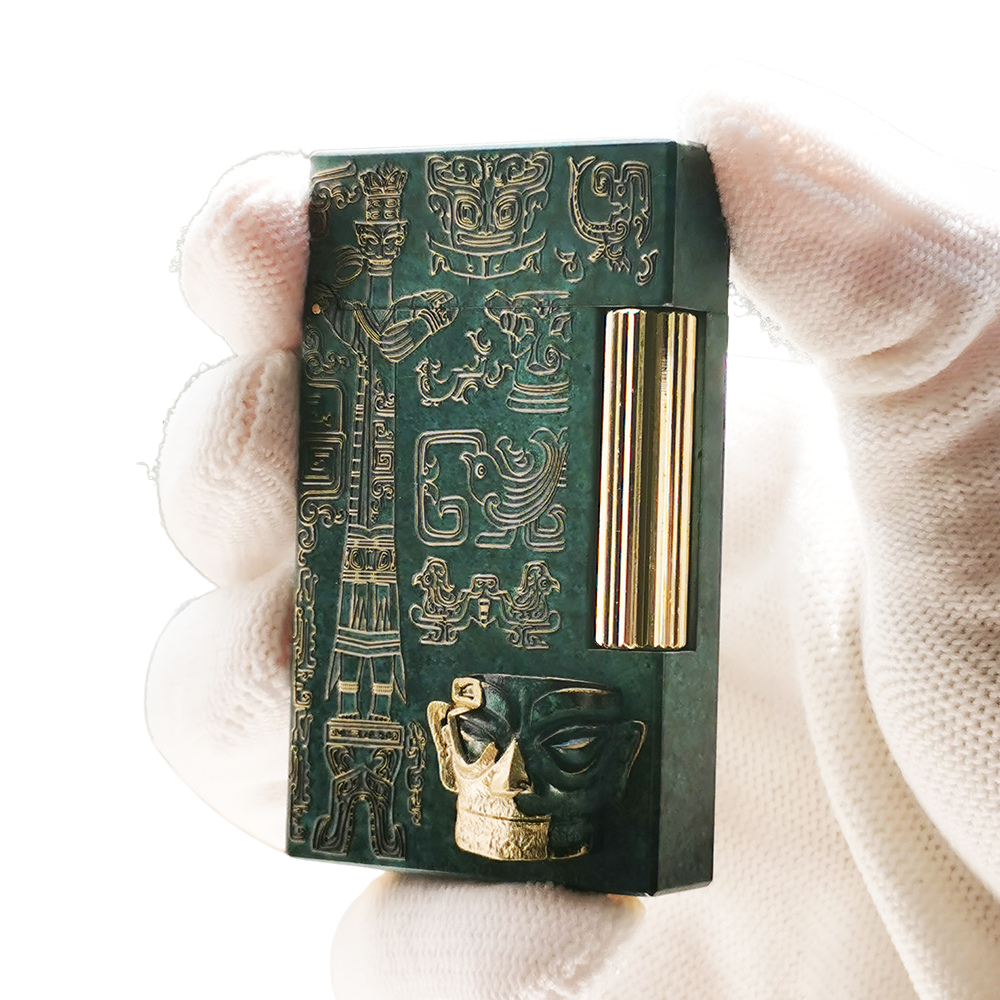 St Dupont Sanxingdui Bronze Head Wearing a Gold Mask Lighter - Back View