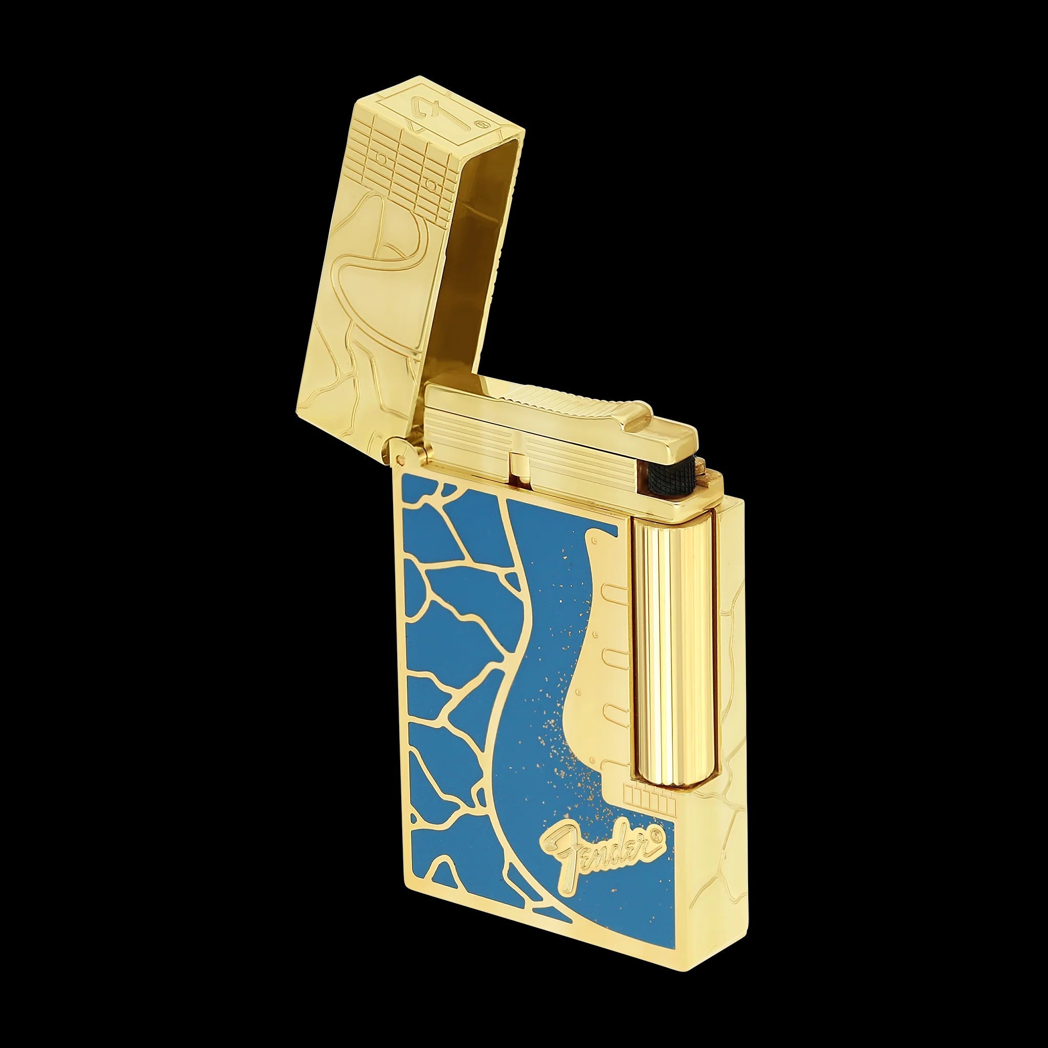Double Flame S.T. Dupont Ligne 2 Fender Lacquered Gold Lighter - View 8