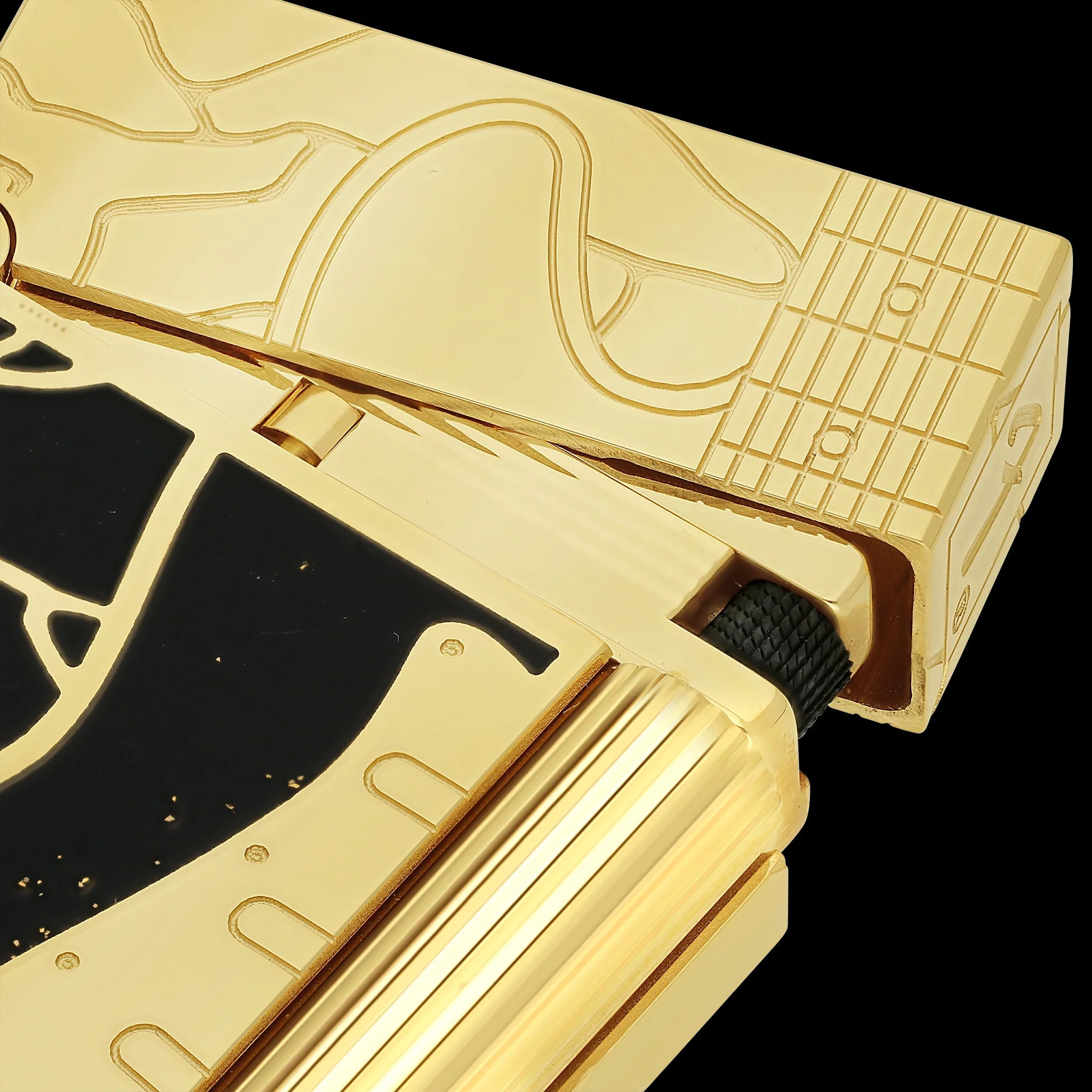 Double Flame S.T. Dupont Ligne 2 Fender Lacquered Gold Lighter - Angle View