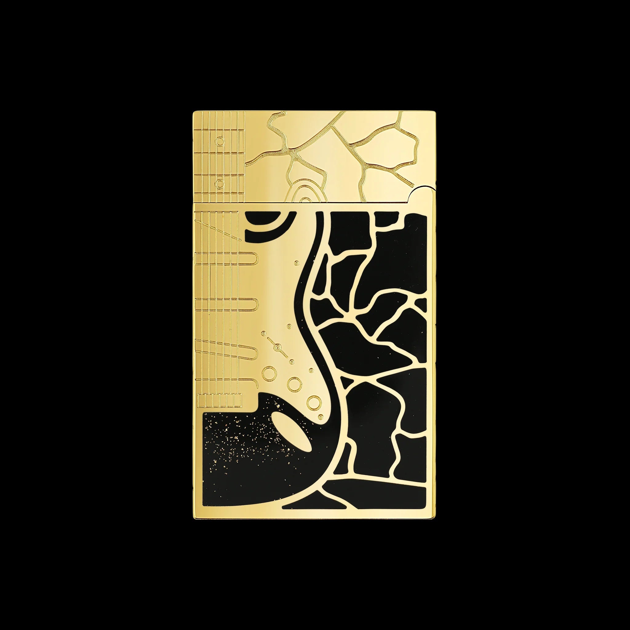 Double Flame S.T. Dupont Ligne 2 Fender Lacquered Gold Lighter - Side View