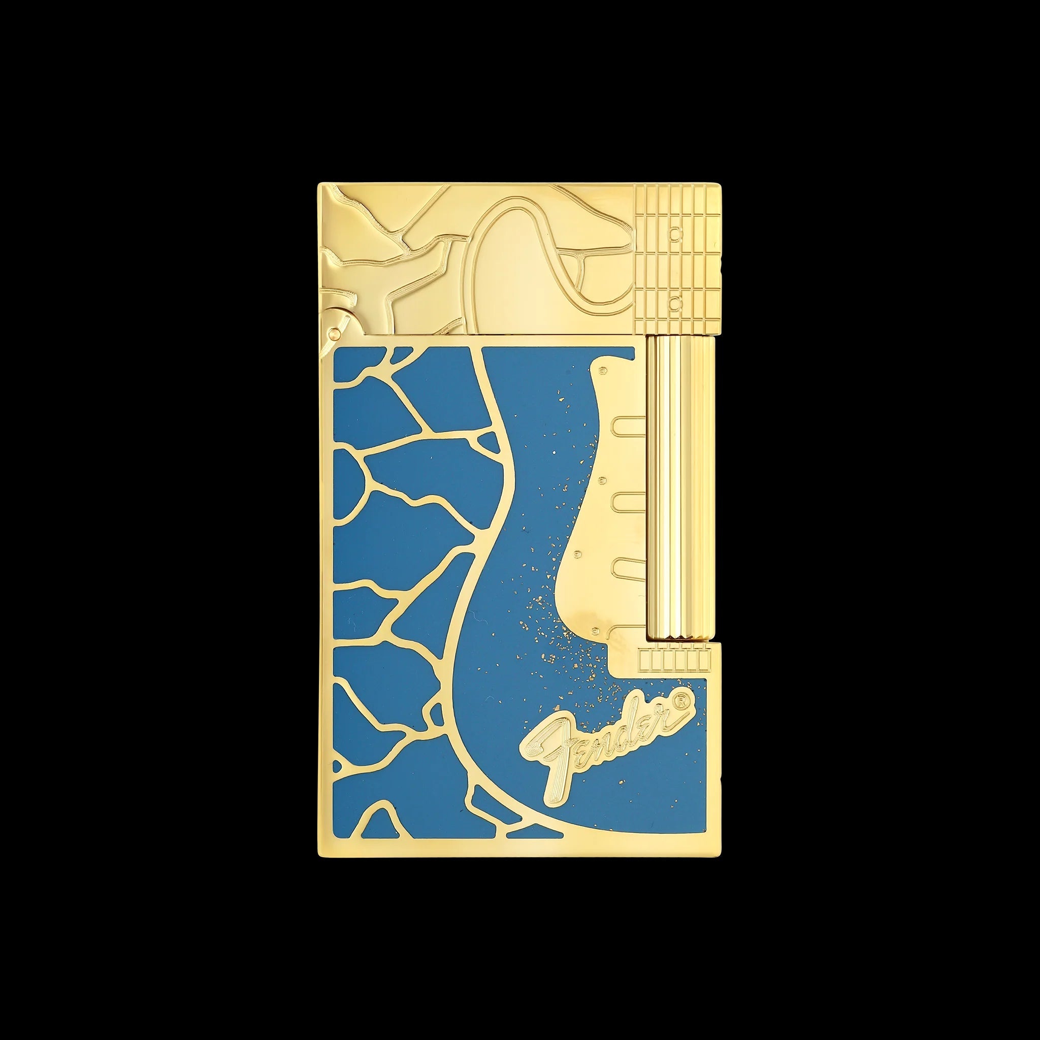 Double Flame S.T. Dupont Ligne 2 Fender Lacquered Gold Lighter - Back View