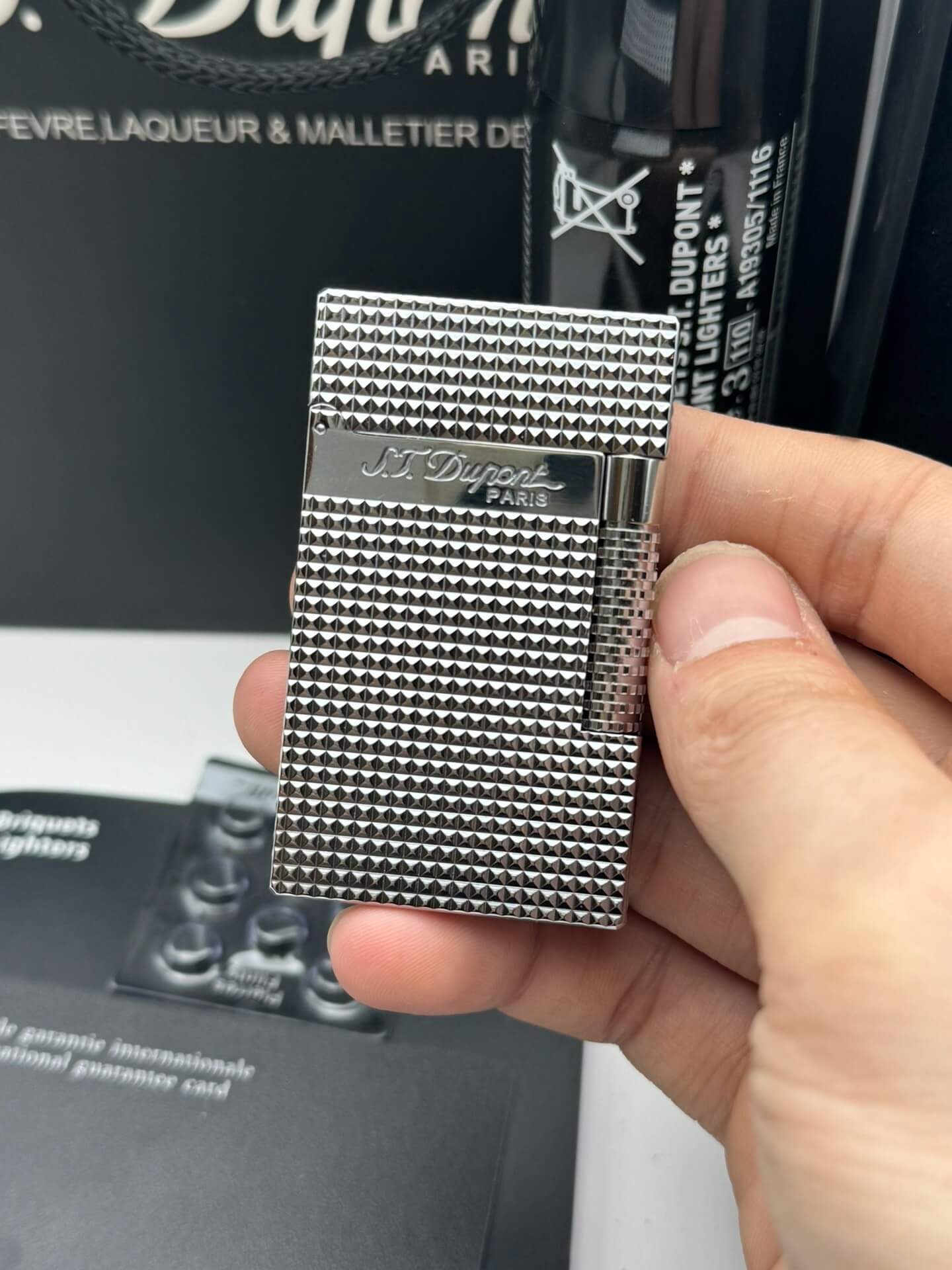 ST Dupont Ligne 2 New Lattice Wide Edge Silver Lighter With Gift Box