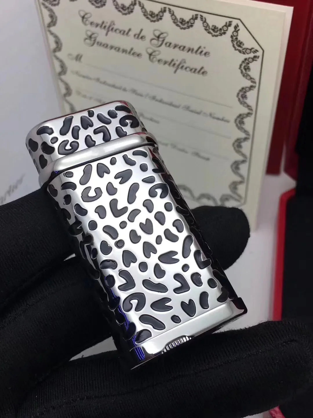 Cartier Limited Edition Leopard Print Lighter - Angle View