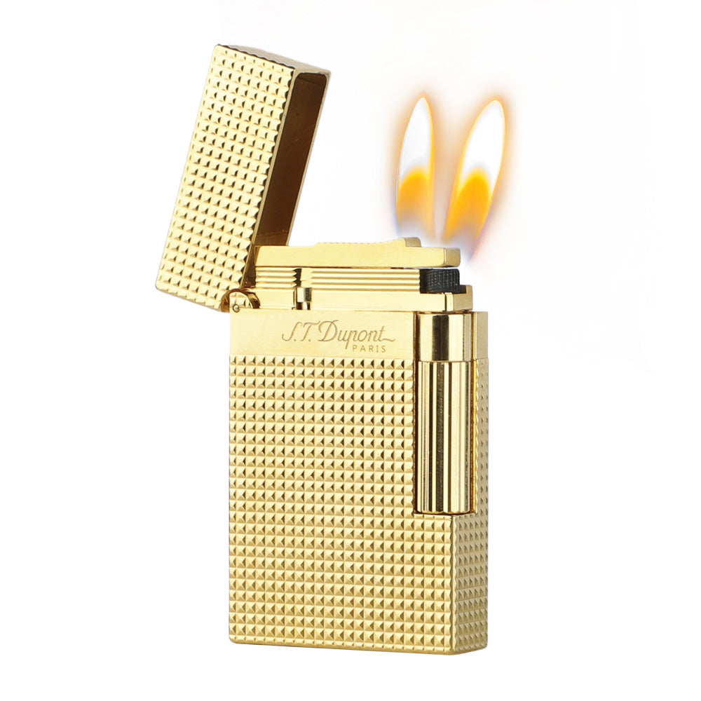 New Lattice Wide Edge S.T Dupont Ligne 2 Lighter - Gold · Double Soft Flame - Back View