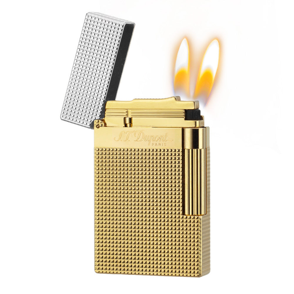 New Lattice Wide Edge S.T Dupont Ligne 2 Lighter - Gold with Silver · Double Soft Flame - View 24