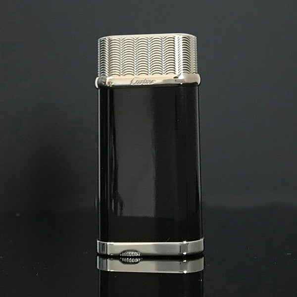 Cartier DE PARIS Lighter Black Lacquer Finish - Black with Silver - Side View