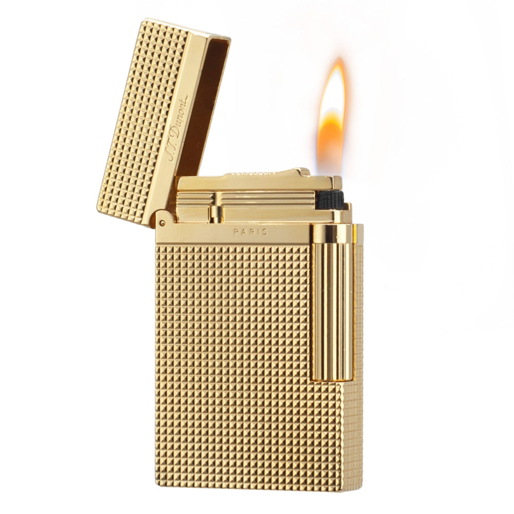 Dupont Ligne 2 Memorial Tobacco Lighter Lattice - Gold · Single soft flame - Close-up