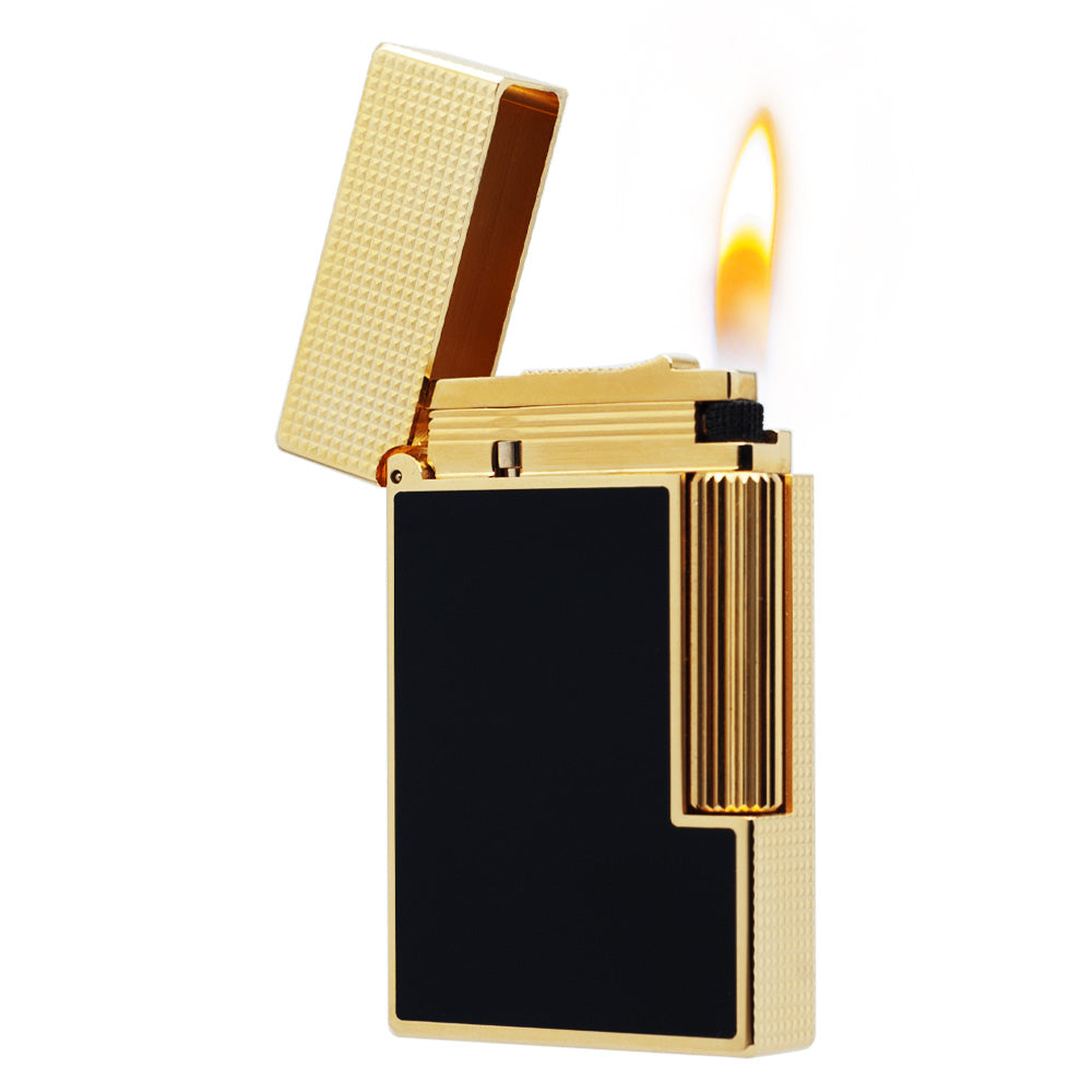 S.T. Dupont Ligne 2 Natural Lacquer Gas Lighter with Lattice Engraving - Detail View