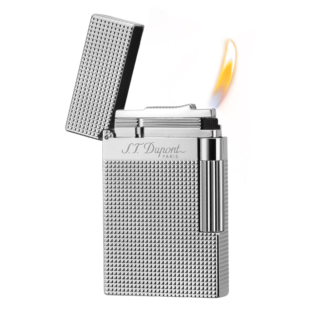 Slant Fire S.T Dupont Ligne 2 New Lattice Wide Edge Lighter - Silver - Close-up