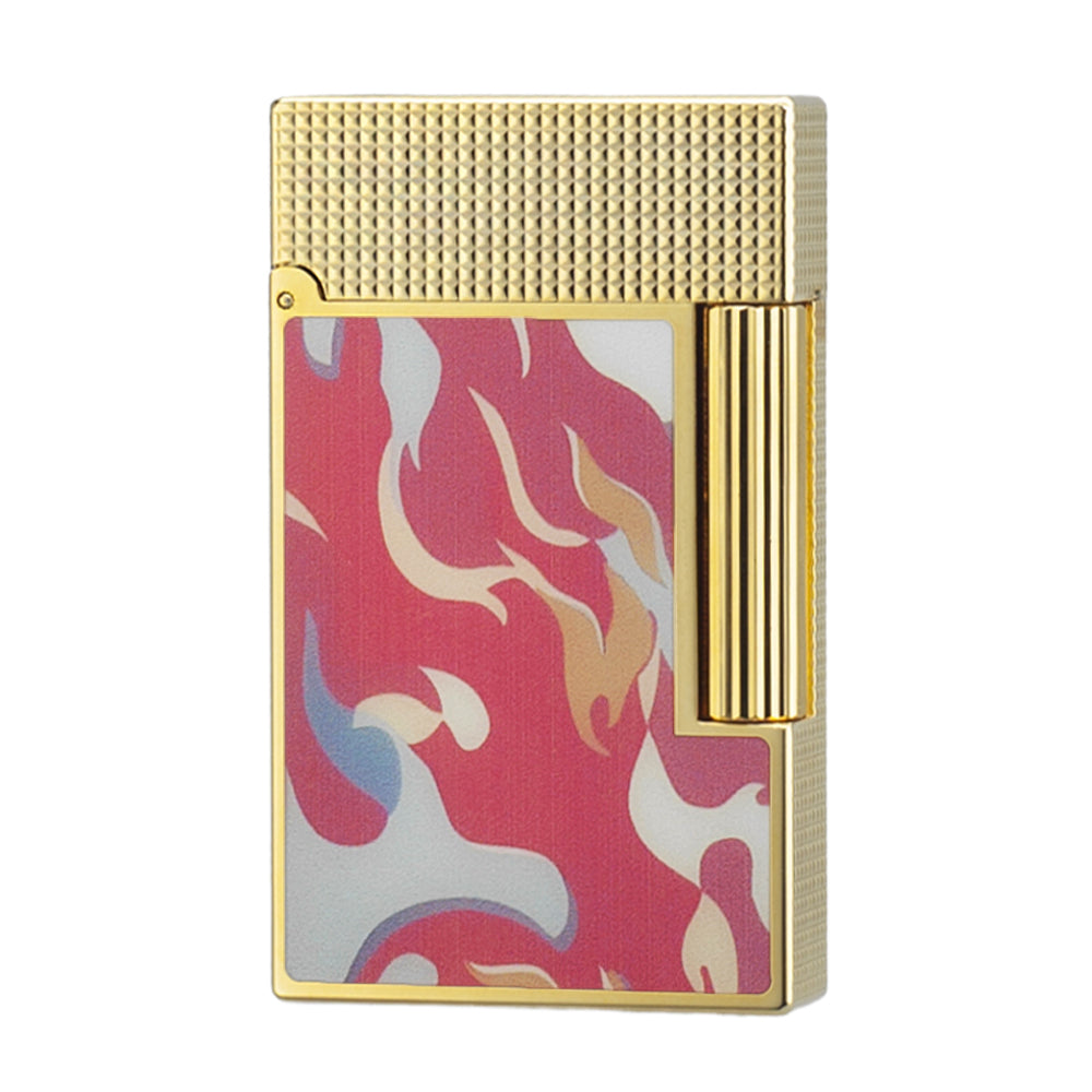 S.T. Dupont Ligne 2 Camo Guilloche Cling Flame Lighter - Red Gold - Angle View