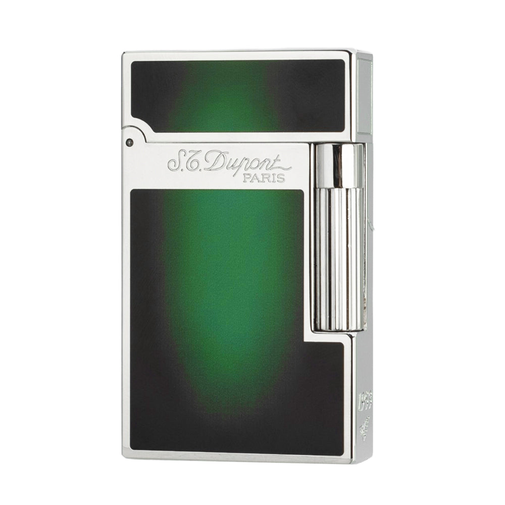 S.T. Dupont Ligne 2 Atelier Purple-Black Chinese Lacquer Lighter - Green-Black with Silver - Angle View