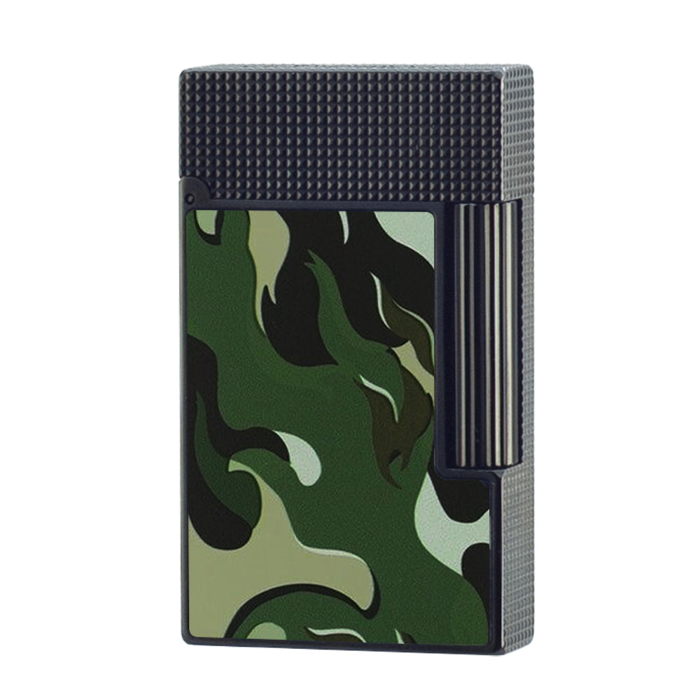 S.T. Dupont Ligne 2 Camo Guilloche Cling Flame Lighter - Army Green - Front View