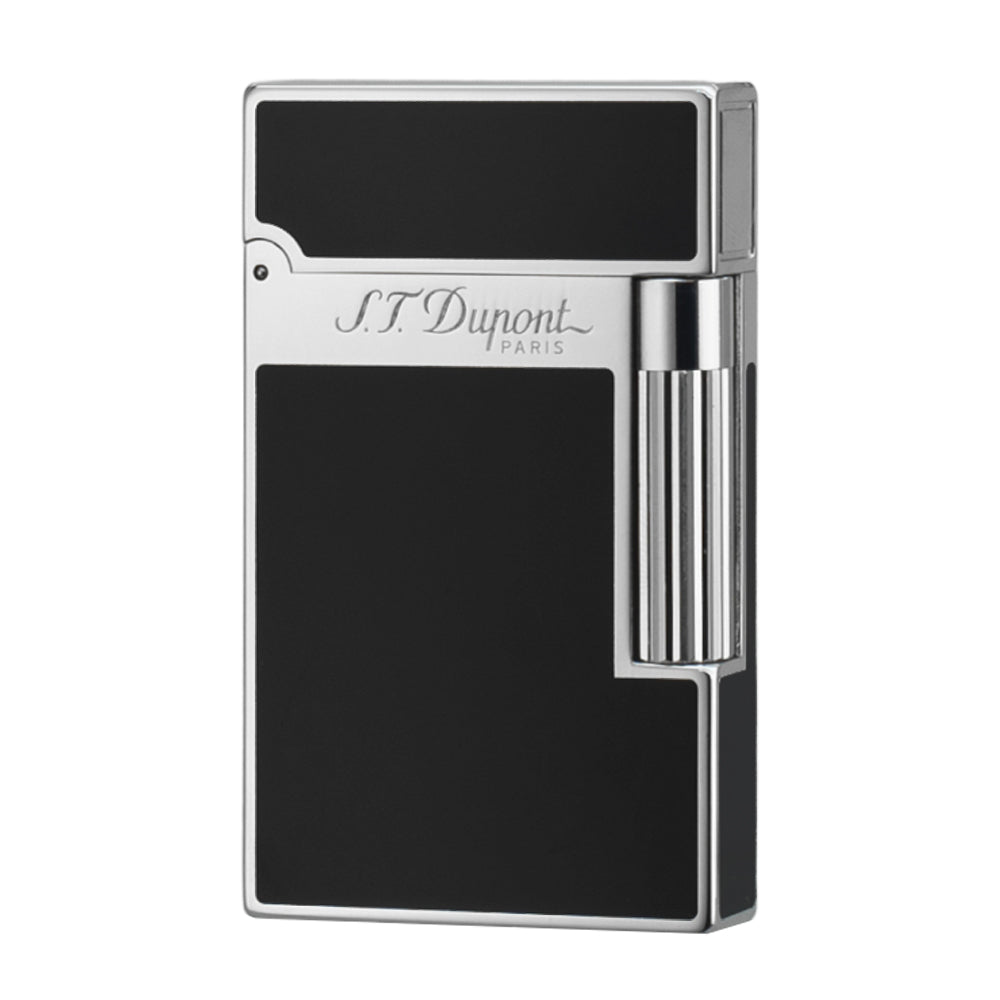 Double Flames Classic Lacquer S.T.Dupont Gas Lighter - Black Silver - Angle View